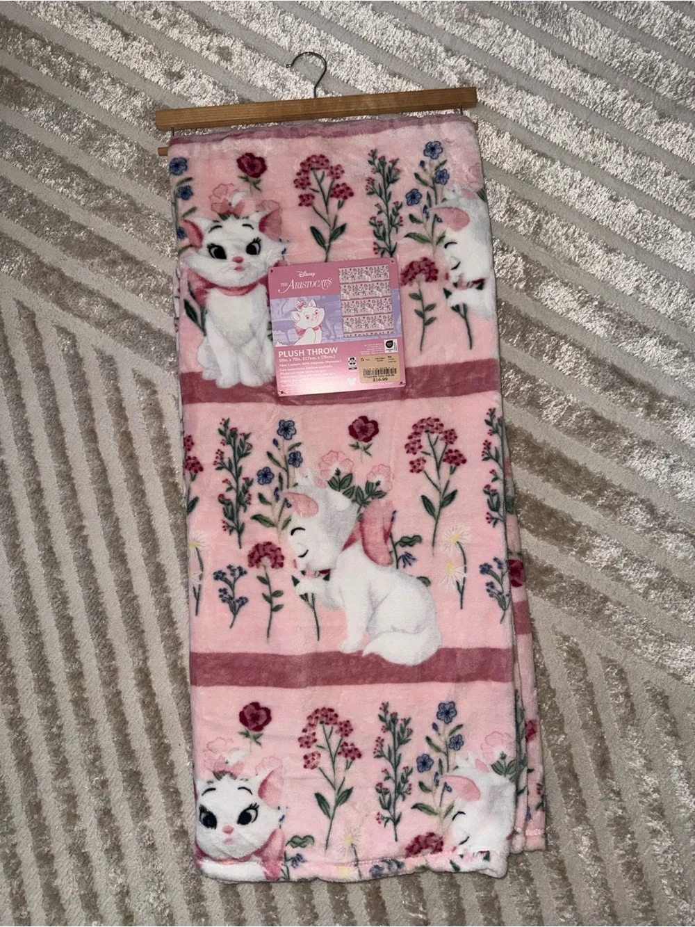 Disney Pink Marie Floral Plush Throw Blanket